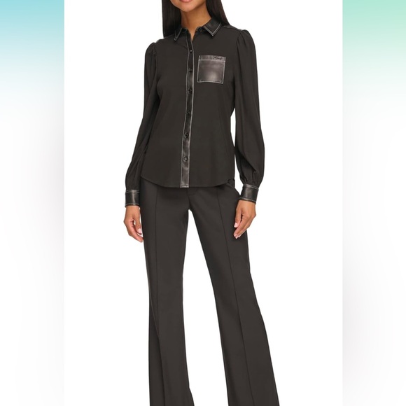 Karl Lagerfeld button up shirt with pleather collar and cuffs. Medium - Picture 7 of 12